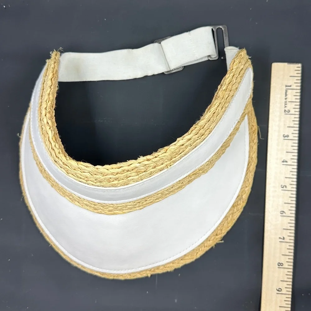 Anthropologie Straw Visor Women OS White Natural Tan Woven Sun Hat Adjustable